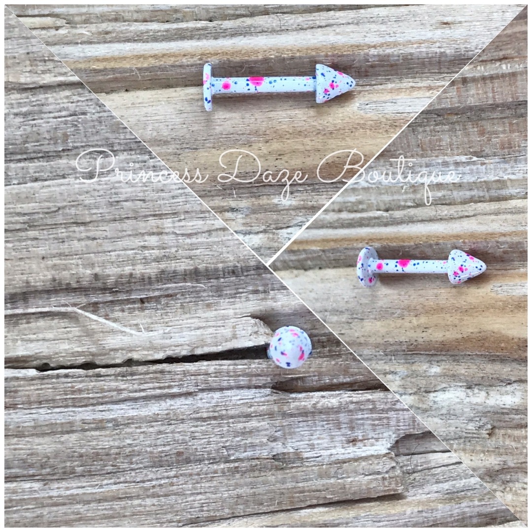 Pink  White Paint Splatter Labret Monroe Lip Tragus Piercing